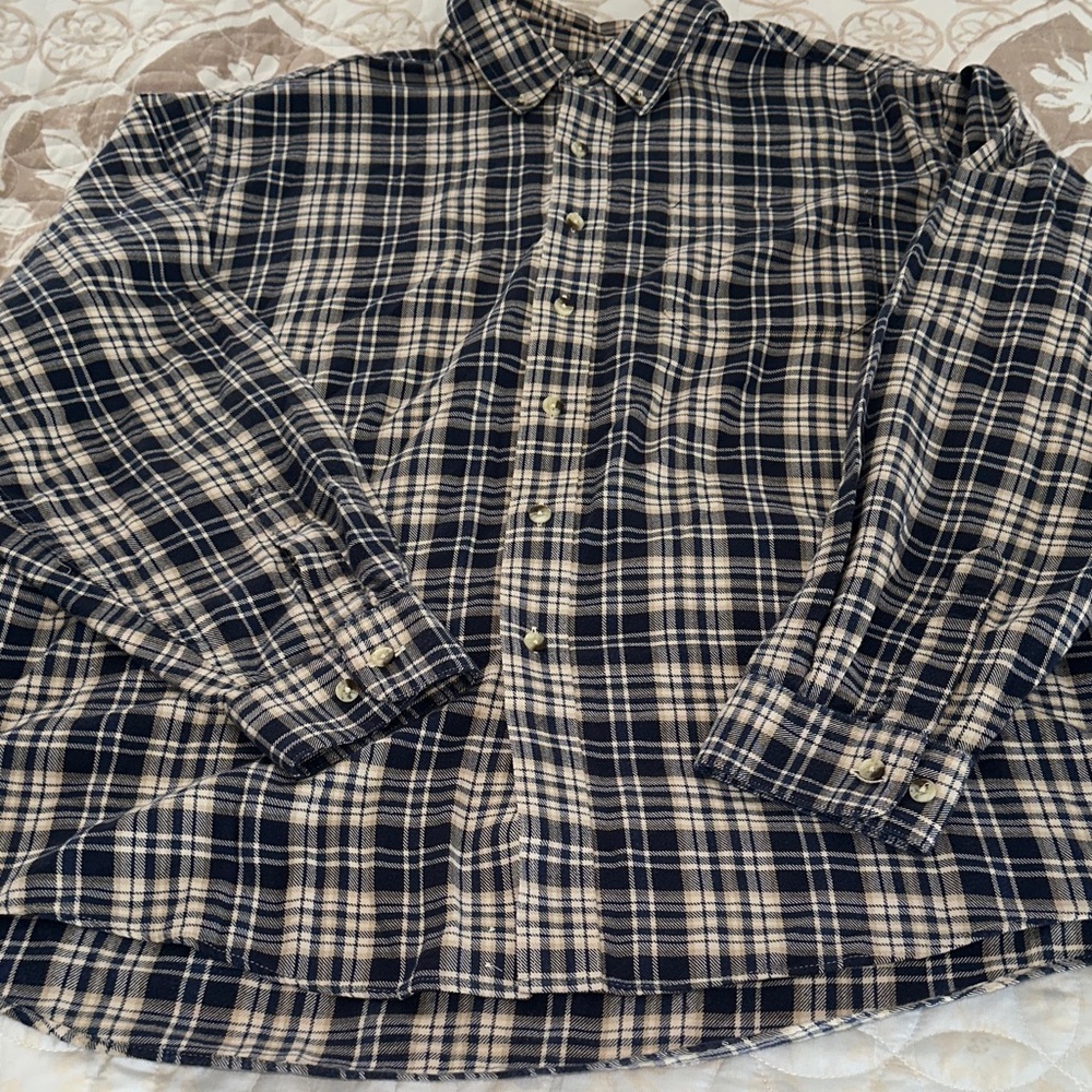 L.L. Bean Men's Black and Beige Plaid Button Down Shirt size XL